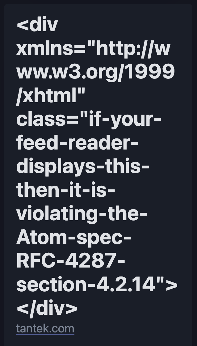 Screenshot of an error from rss parsing in the final output of my zine