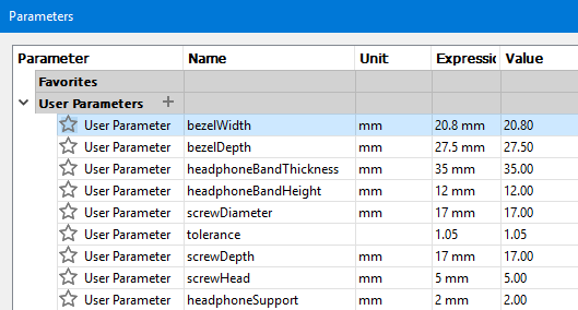 Fusion 360 parameters value editor